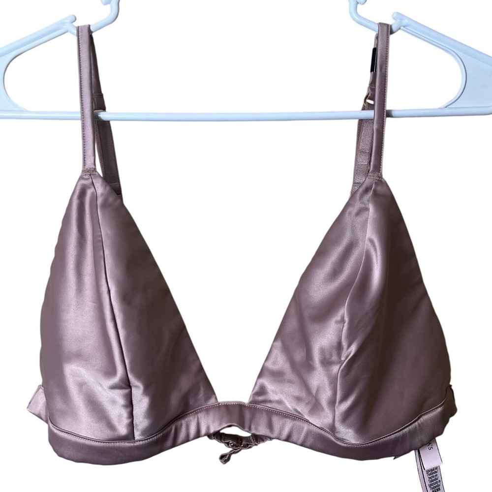 NWT Victoria's Secret Luxe French Mauve Lilac Satin Wireless Triangle Bra XL